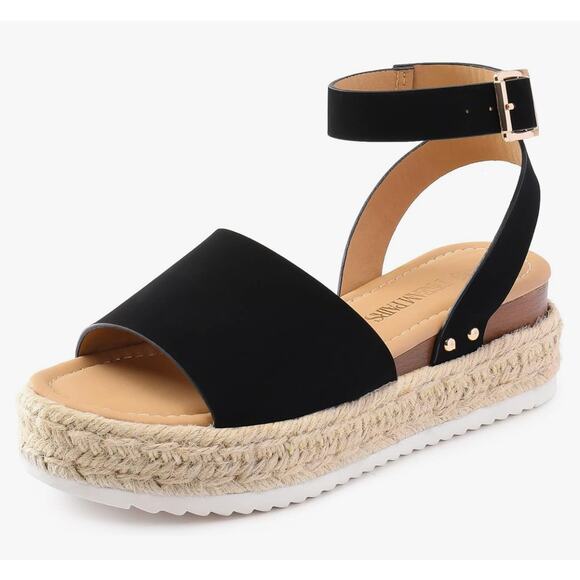 Dream Pairs Maria Sandals Black Beige Women's 9 Platform Espadrilles Strap Wedge - Picture 2 of 8